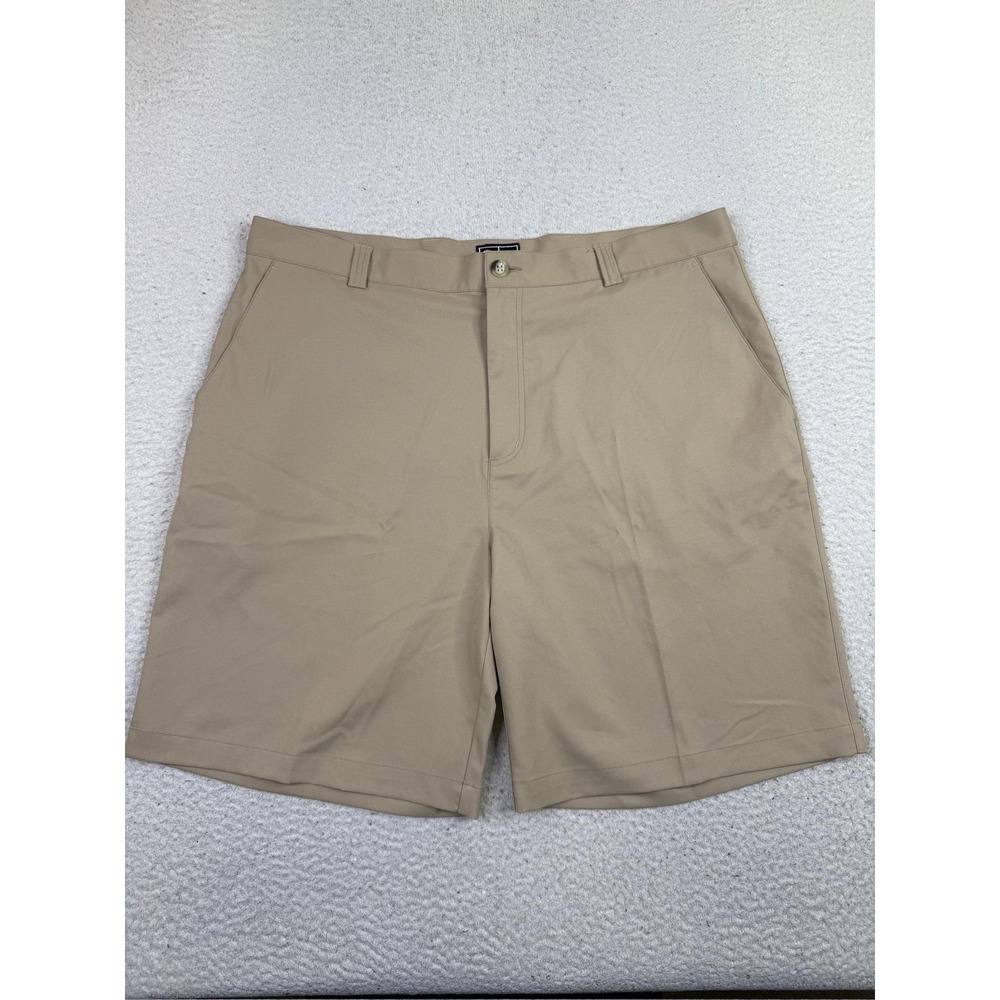 Adidas Shorts Mens 38 Khaki Golf Performance Flat Front Polyester AE7002